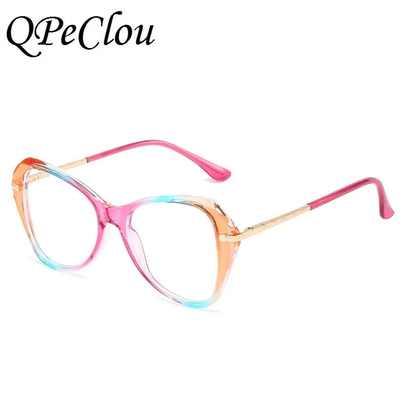

2022 New Fashion Butterfly Frame Optical Anti-blue Eyeglasses Women Rainbow Cat Eye Glasses Female Big Spectacles Oculos