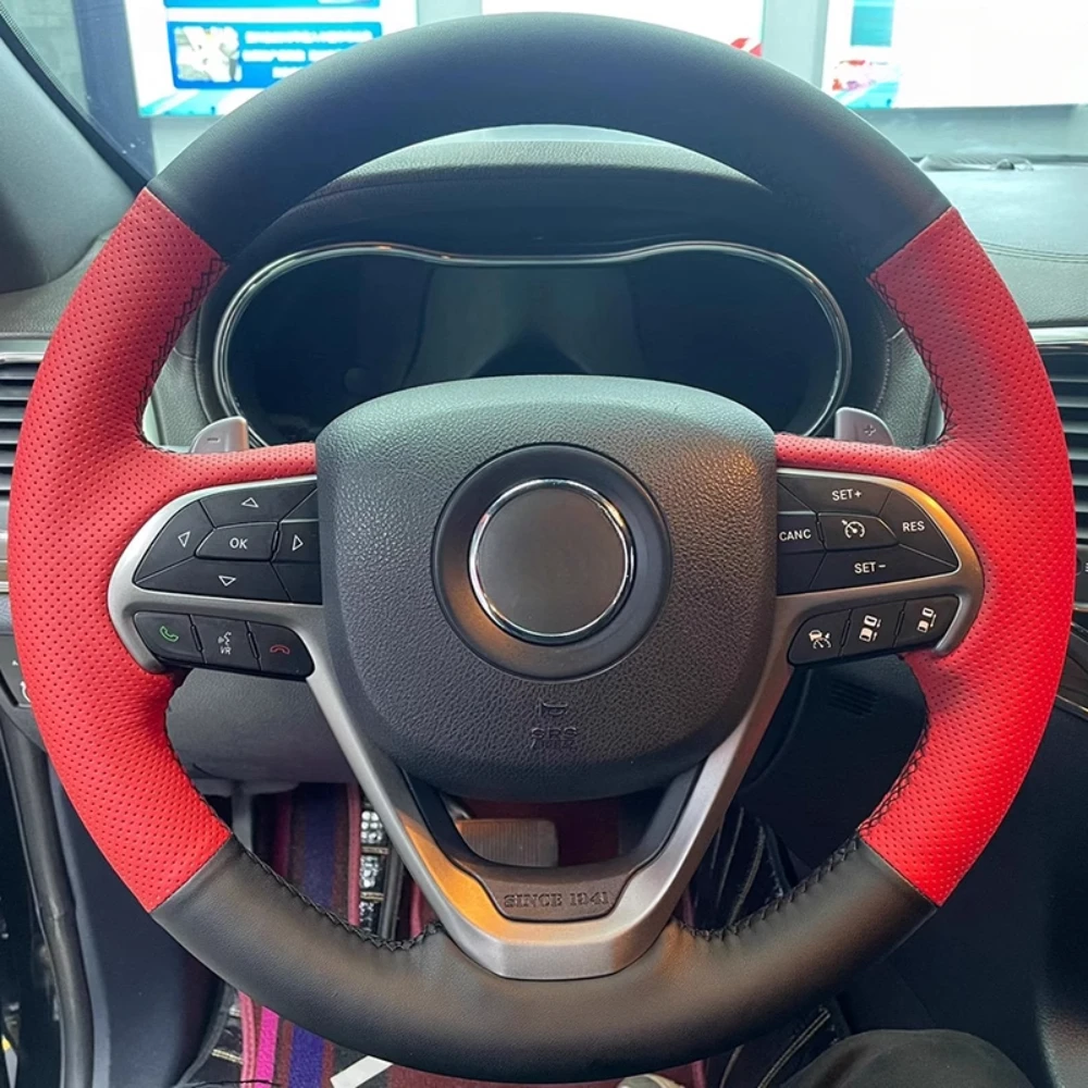 Сшитый вручную нескользящий черный красный чехол на руль из натуральной кожи для