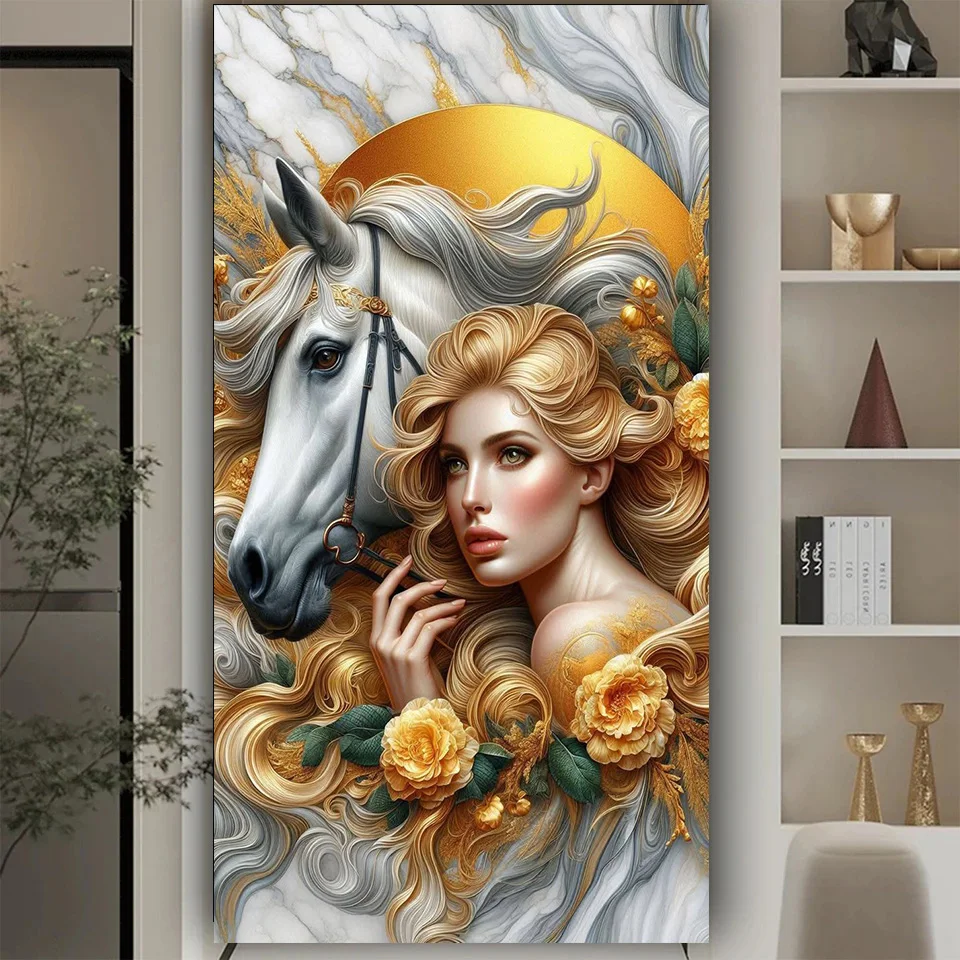 Белая лошадь и блондинка красота Алмазная картина Новый Diy алмазное искусство