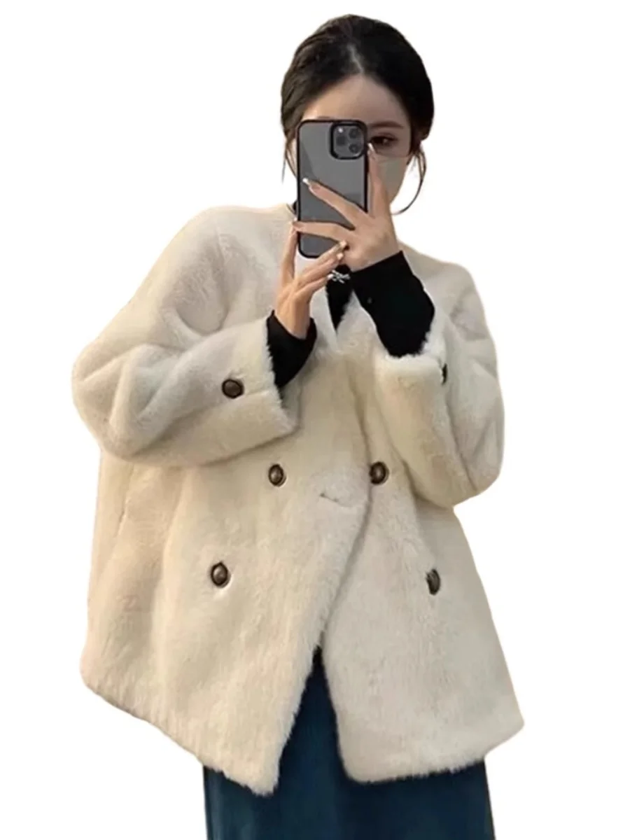 Белая пушистая верхняя одежда женская осенне-зимняя Liuyang Qianjin изящный топ