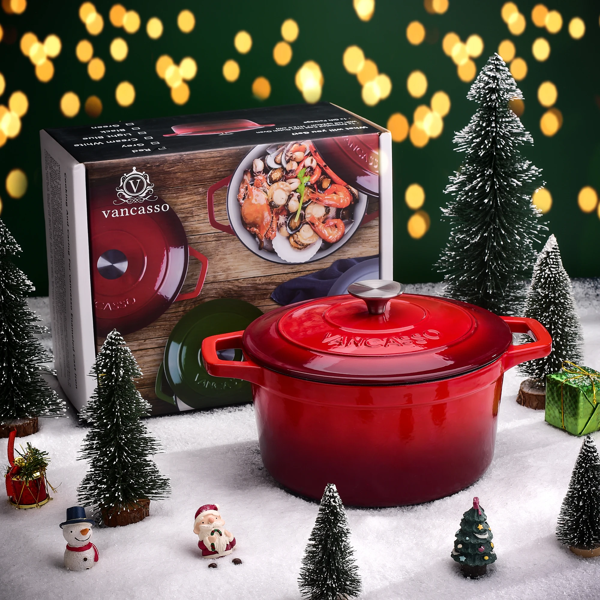 

Vancasso 4L чугунный горшок для супа с крышкой, 6 цветов на выбор, естественная антипригарная эмалированная кастрюля 22 см многофункциональная