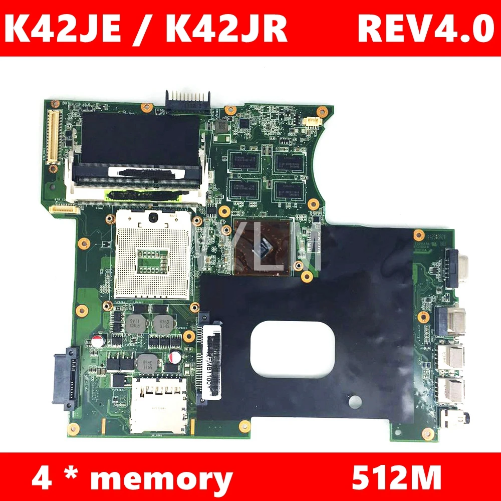 

Материнская плата K42JR 512M для видеопамяти REV4.0 для ASUS A42J X42J K42J K42JR K42JK K42JE K42JZ K42JY, материнская плата для ноутбука, тест 100% ОК