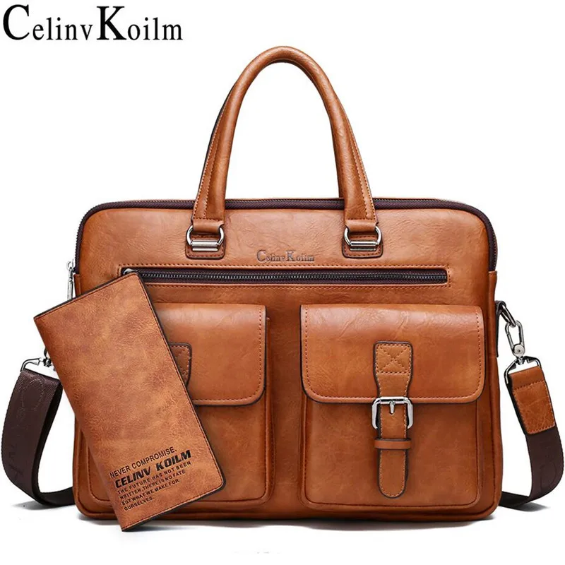 Celinv Koilm-maletín de negocios para hombre, bolso de oficina de cuero partido, de alta calidad, para ordenador portátil de 13 pulgadas, tamaño A4, 2 unids/set por juego