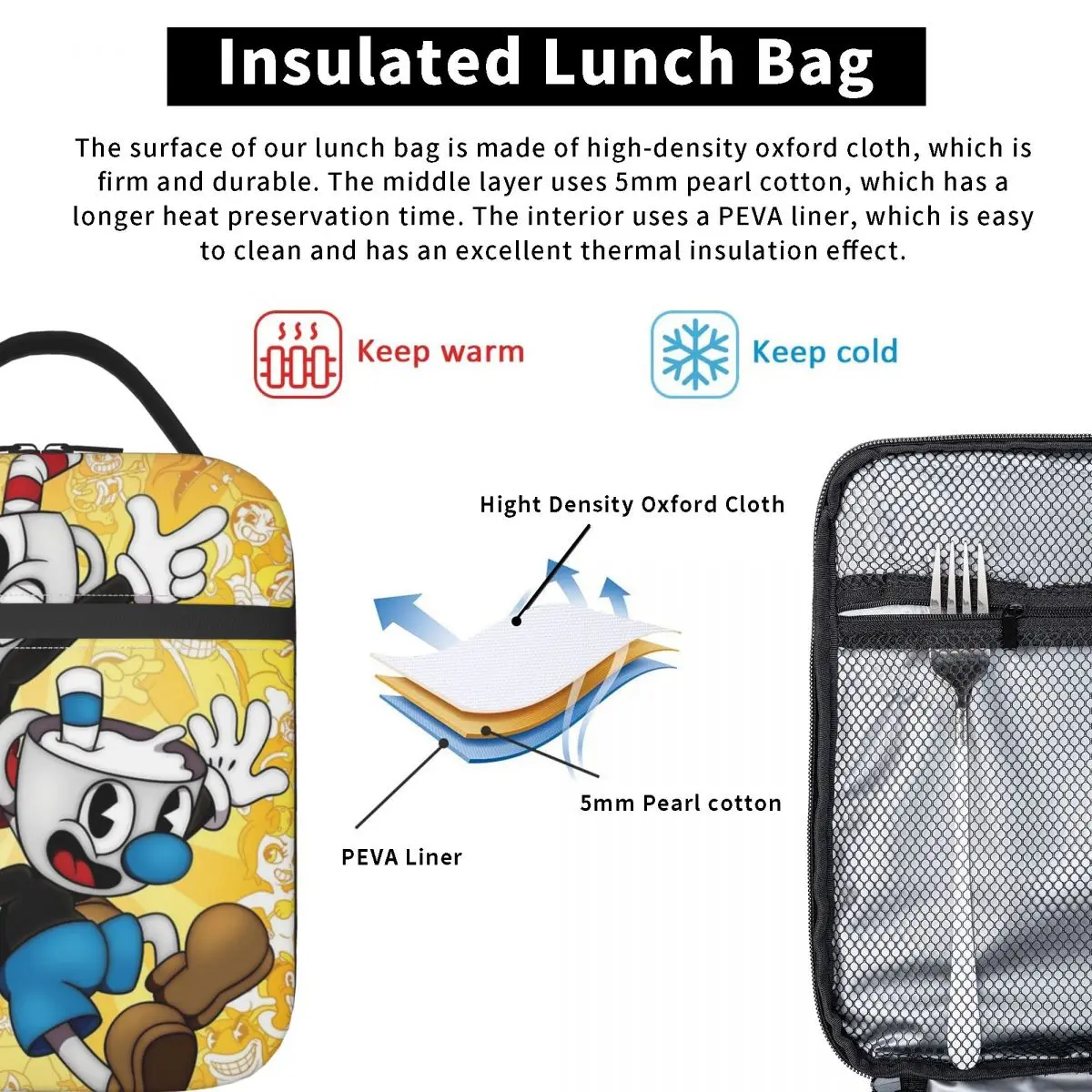 Изолированный Ланч-бокс Art Cuphead пищевой пакет герметичный охладитель термальные