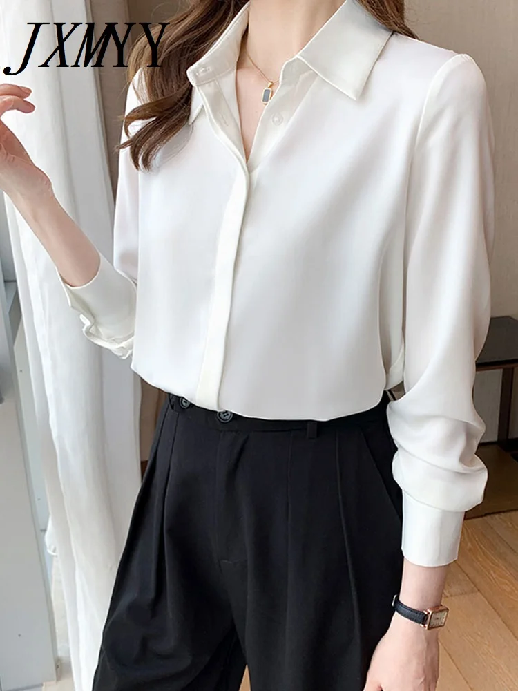 

JXMYY 7-цветная атласная Женская рубашка осень 2022 Новинка однотонная профессиональная рубашка свободная женская элегантная темпераментная в...