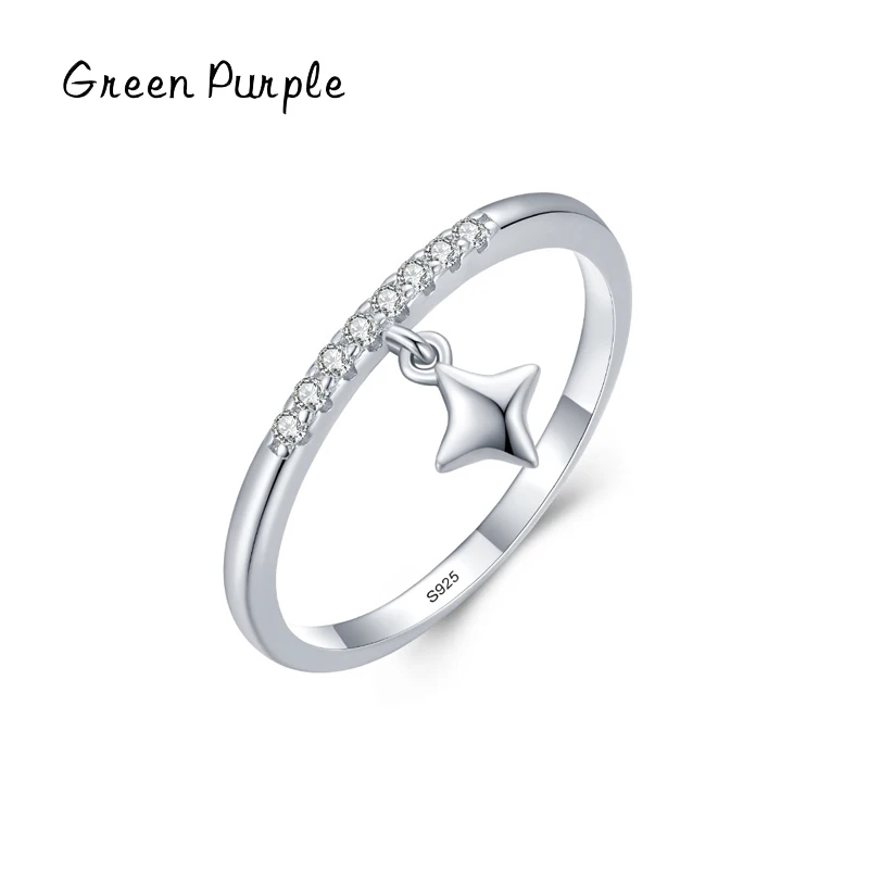 

Green Purple Authentic 925 Sterling Silver Sparkling Zircon Stars Pendant Finger Rings for Women Sterling Silver Jewelry J-1124