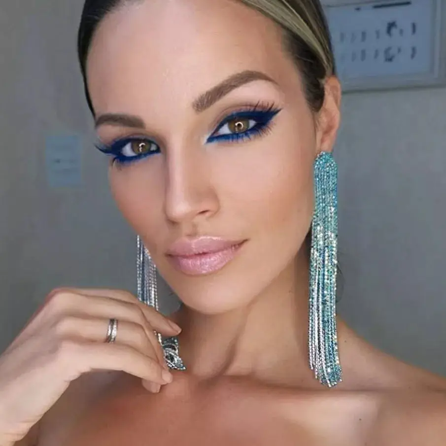 Модные блестящие синие серьги-подвески для женщин свадебная бижутерия невесты