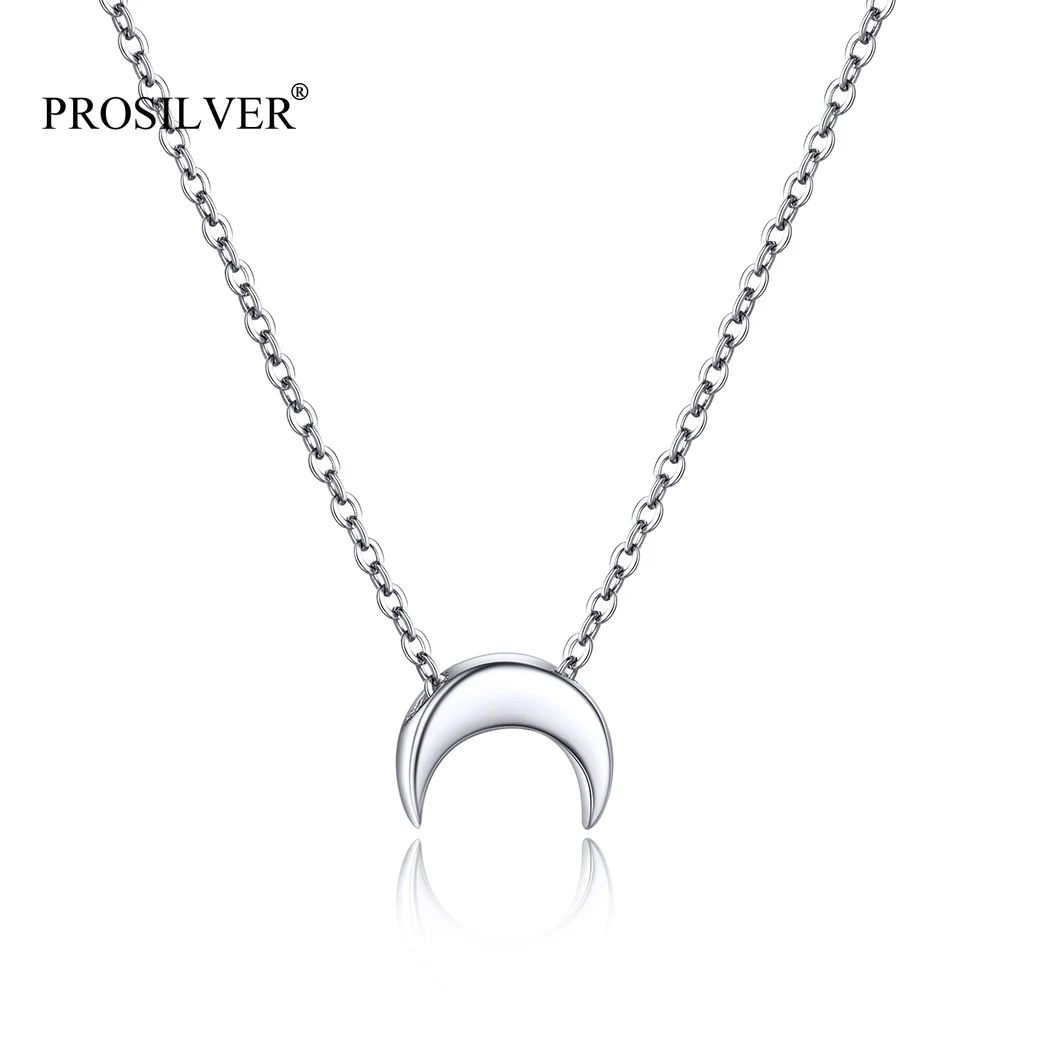 

PROSILVER Moon Necklace Tiny Pendant Valentine Day Gift 925 Sterling Silver Crescent Moon Choker Chain for Women PYP15047B