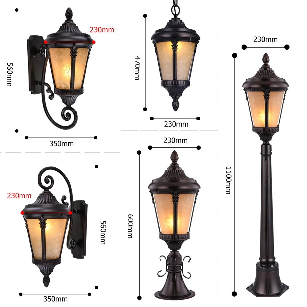 Outdoor Standing Porch Light Retro Wall Lamps Vintage Chandelier Led Lighting for House Gate Patio Aisle Exterior Sconce E27/E26