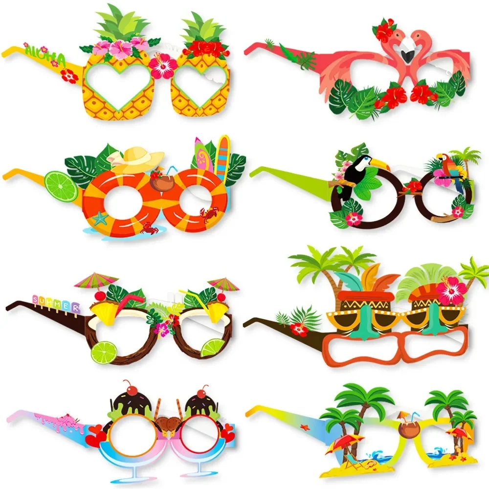 

8Pcs Hawaii Aloha Theme Summer Flamingo Paper Glasses Photo Props Hawaiian luau Tropical Beach Pool Birthday Party Decorations