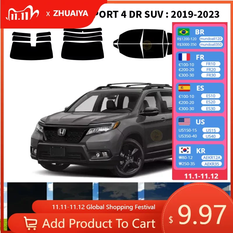 

Нанокерамическая Автомобильная УФ-пленка Precut для окон, автомобильная оконная пленка для HONDA PASSPORT 4 DR SUV 2019-2023