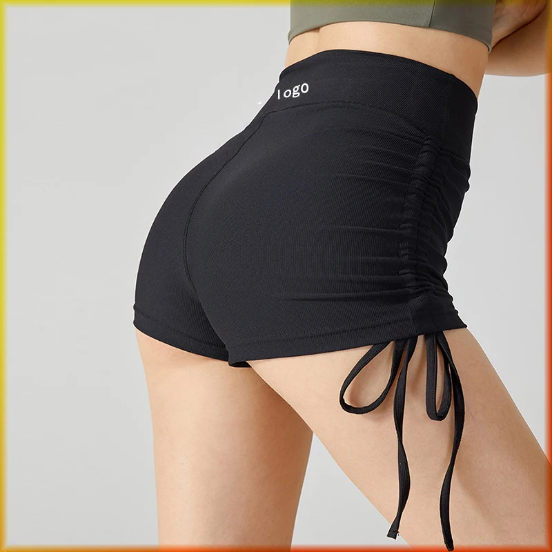 

With Logo Honey Peach Arm Summer Sports Shorts Women's Drawstring Tight Outer Wear Running Fitness Pants Hip Lifting Yoga Sports