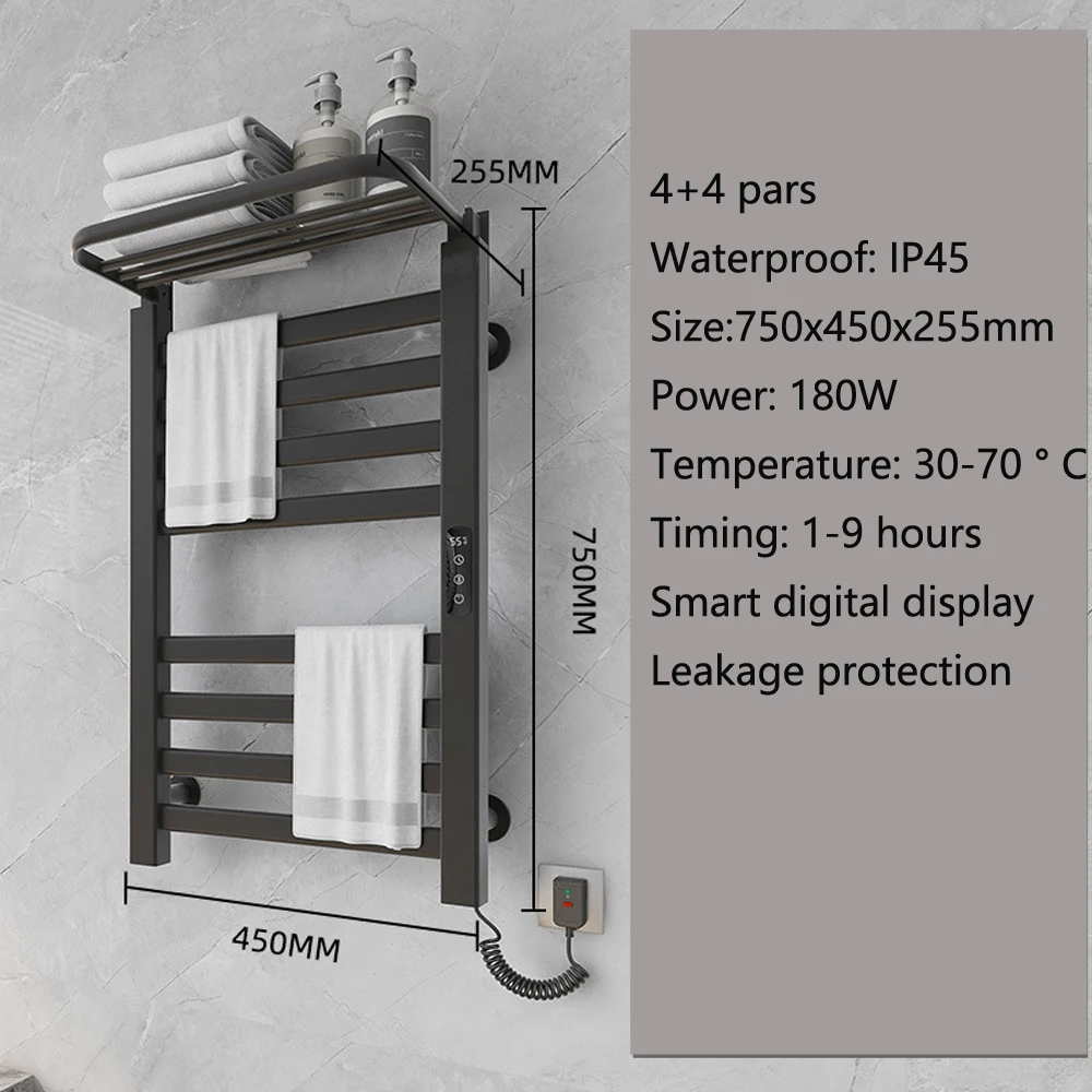 

Цифровой дисплей с подогревом полотенце рельс электрический полотенце стеллаж электрический дрейнер таймер полотенце теплее рельс для хранения в ванной комнате