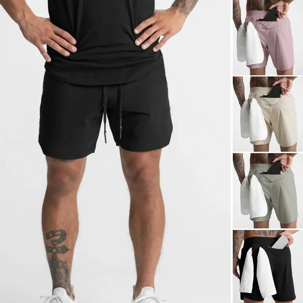 

Popular Men Shorts Mid-rise Lace-up Summer Quick Dry Zipper Pockets Shorts