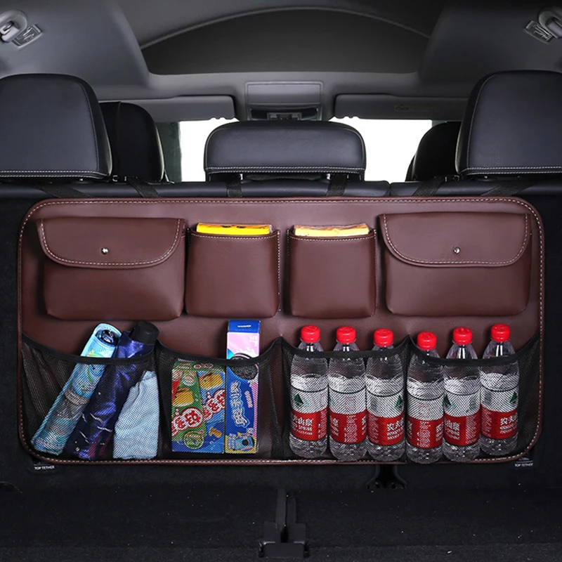 

Car trunk storage and finishing PU leather car storage bag large capacity mesh storage bag car storage bag rear seat back pocket