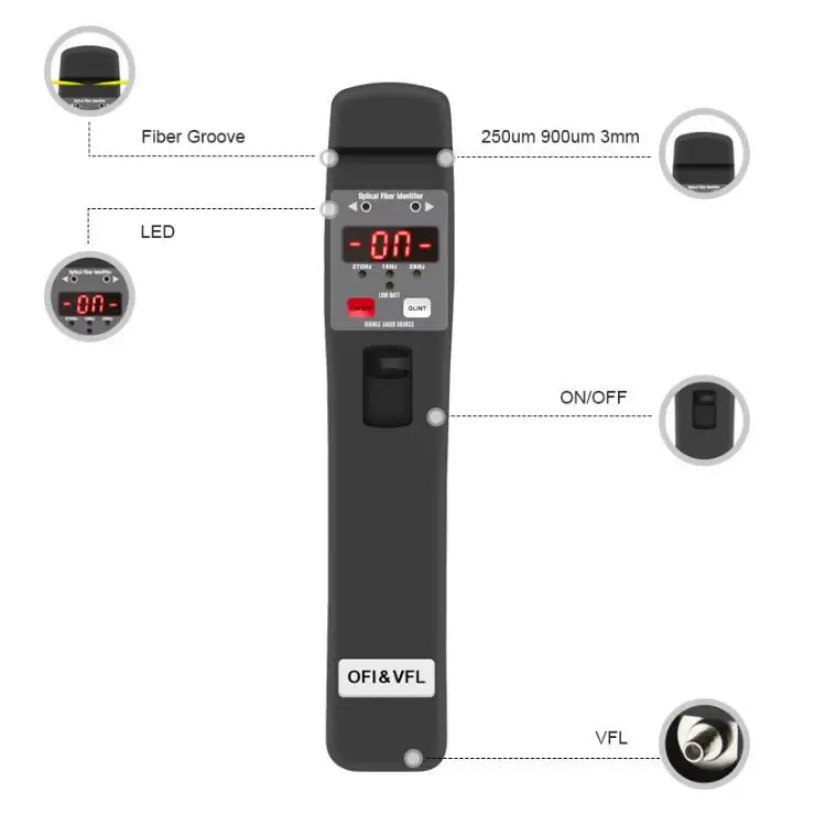 Optical Fiber Identifier FTTH Live Fibre Identifier Network Cable Testing Fiber Traffic Identify Built-in 10mw VFL