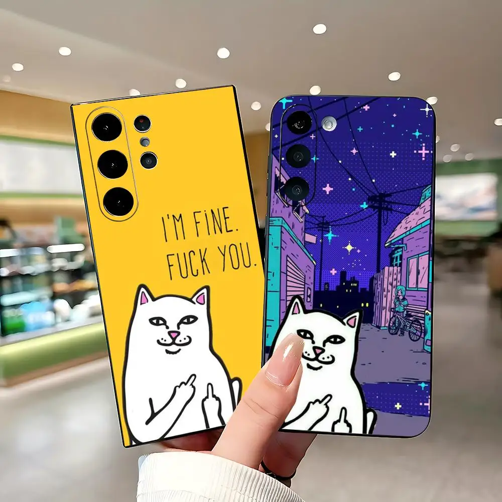 Фото Модный чехол для телефона Cat-R-RIPNDIPES для Samsung Galaxy S26 S25 S24 S23 S22 S21 Plus Ultra Fold A, мягкий, черный №3