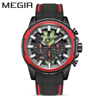 megir watch for men fashion military sport chronograph quartz watches silicone strap 24 hour luminous waterproof wristwatch
