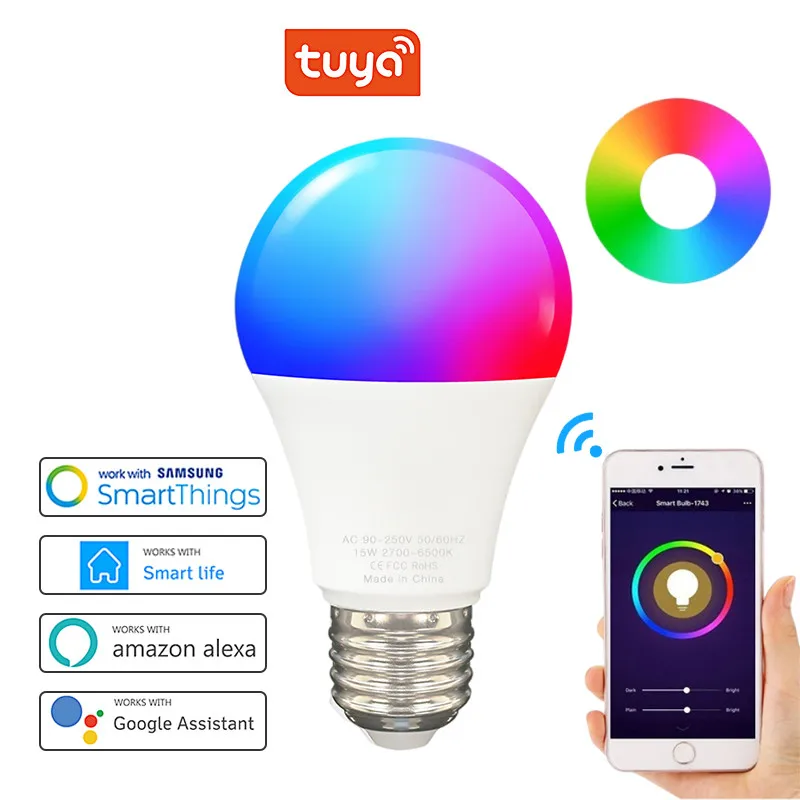 

CORUI Tuya WiFi E27 B22 Smart Dimmable Bulb RGBCW 100-240V LED Light Smart Life App Control Support With Alexa Google Home Alice