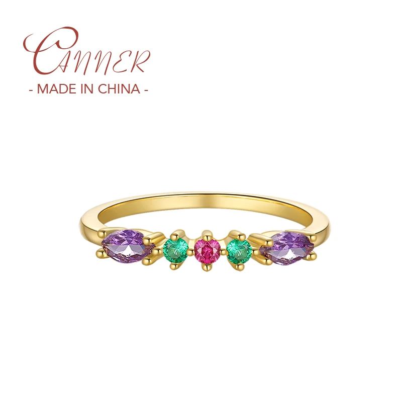 

CANNER Authentic 925 Sterling Silver Bijoux Bague Rainbow Colorful Fashion Stackable Finger Ring For Women Grils Wedding Jewelry