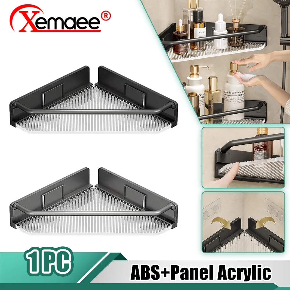 

Acrylic Bathroom Tripod Storage Shelf Wall Mounted No Punching Skincare Shampoo Organizer Storage Shelf Rack Toilet Corner Shelf