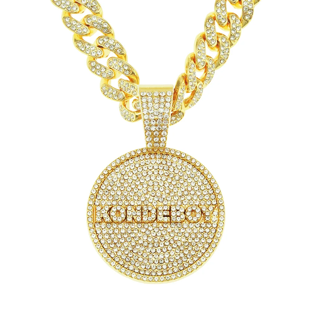 

Europe And The United States Cool Full Diamond Letter Disc Pendant Cuban Chain Necklace