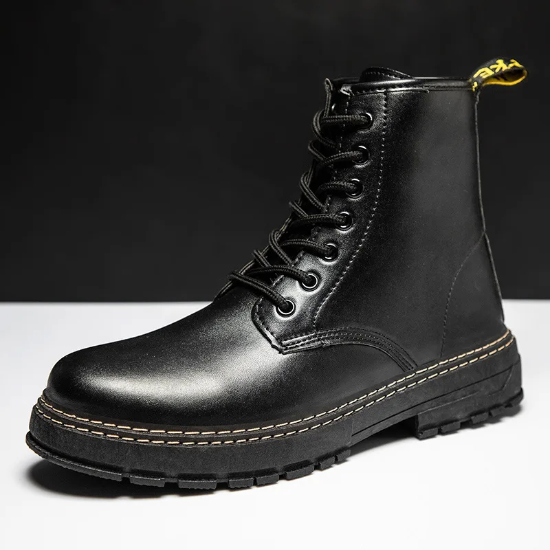 

Модные осенние военные ботинки с высоким верхом, черные кожаные хлопковые ботинки для мужчин, уличные Нескользящие дышащие ботинки на платформе для отдыха