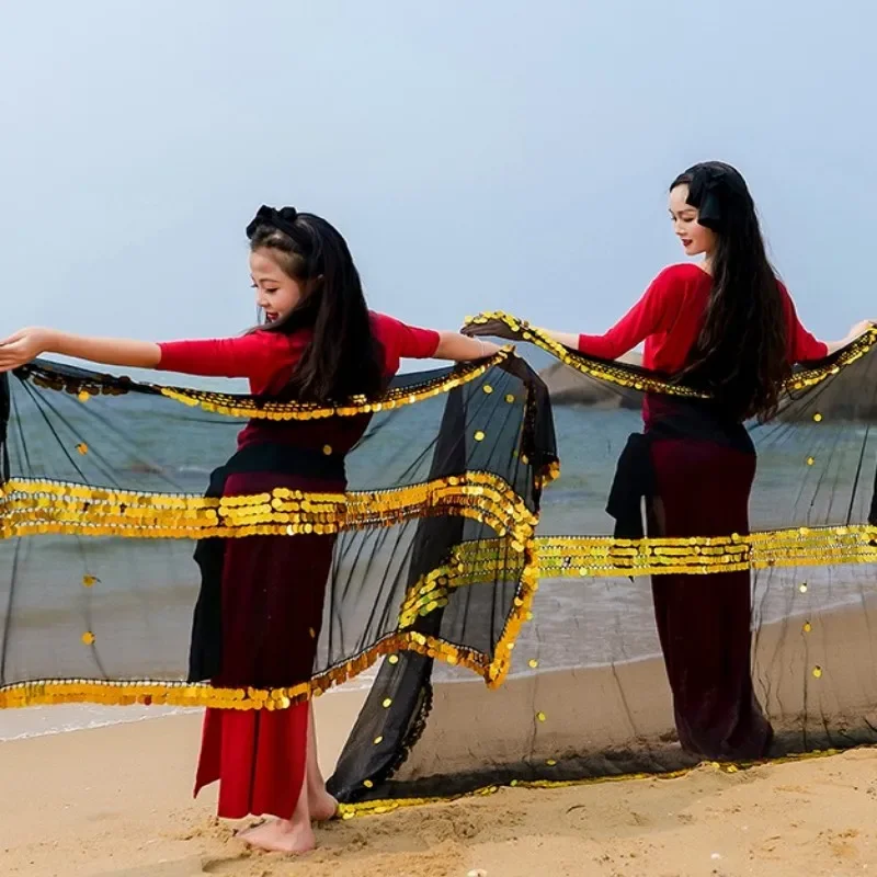 Шаль для танца живота Малайя вуаль с блестками реквизит на сцене аксессуар шарф