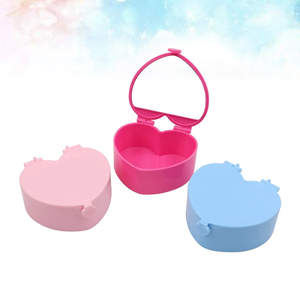 

3Pcs Plastic Storage Box 3Pcs Heart Shaped Creative Jewel Box Small Children Baby Necklace Storage Box With Mirror Kids