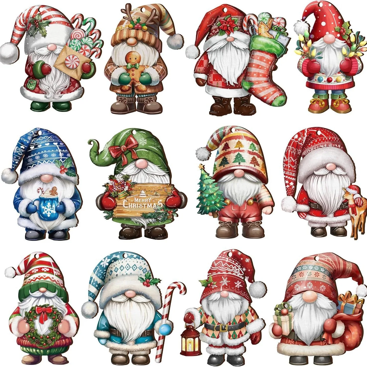 

Деревянные новогодние украшения гномы 12 шт