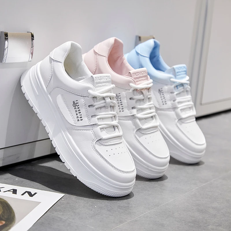 

Женские кроссовки, повседневная обувь, Вулканизированная подошва, дышащие, на шнуровке, спортивные, для бега, тенниса, белые, на осень