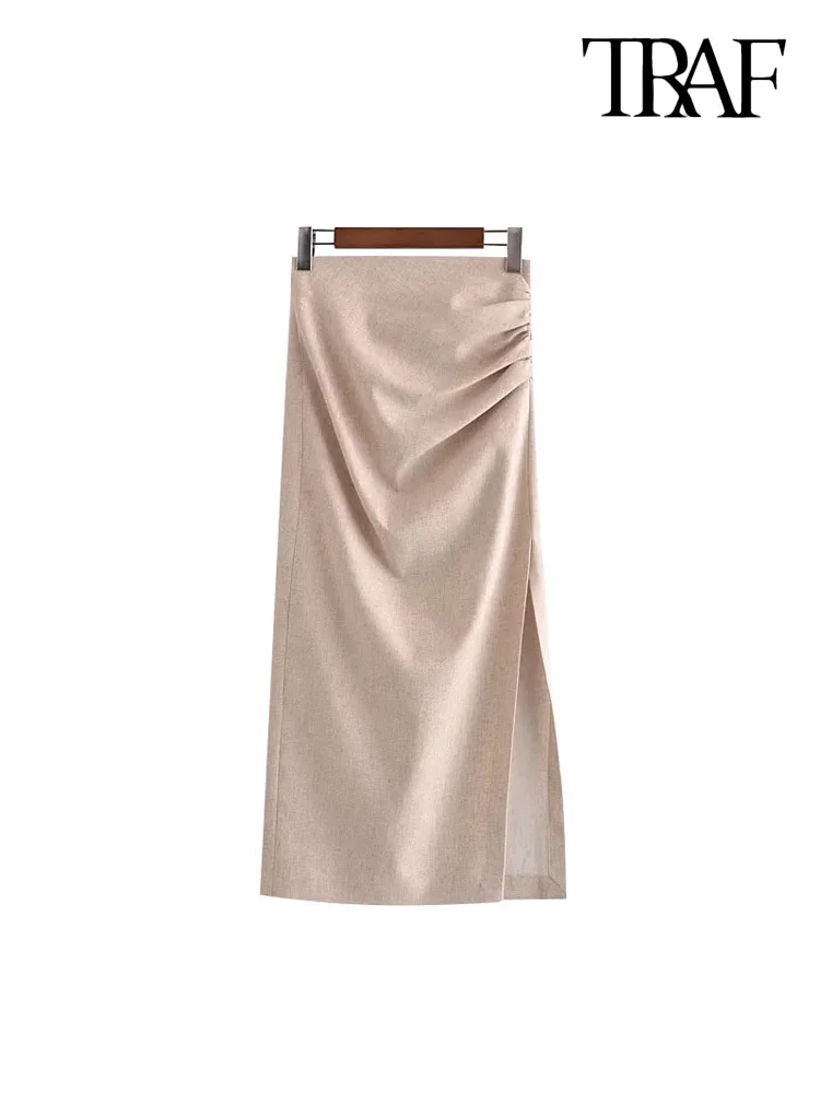 Юбка-миди женская льняная с завышенной талией и молнией сзади - купить по