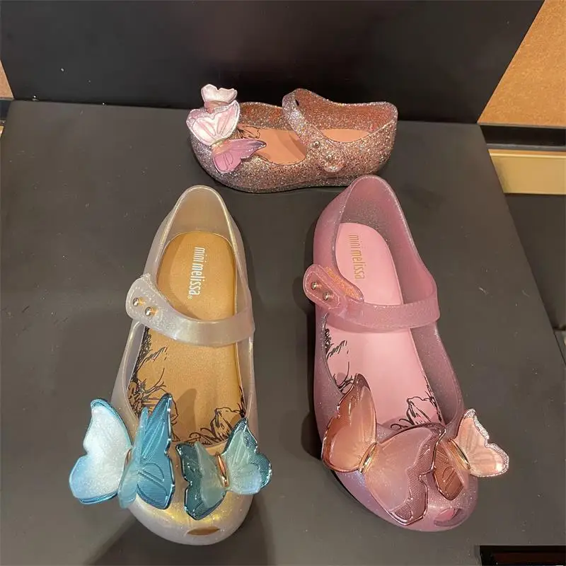 Melissa Mini Shoes Princess Sandals New Kids Shoes Girls Wedding Shoes Children Sequins Bow Girls Casual Dance Flat Sandals enlarge
