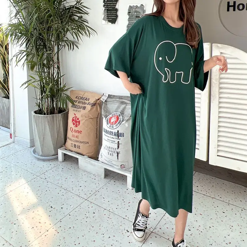 Night Wears For Women Summer 2022 Pajamas Modal Printed Dress Plus Size Loose Nightdress Outwear Home Dresses Women Nightwear
