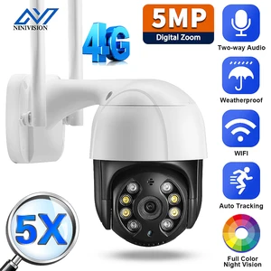 NINIVISION 1080P 5MP HD Wireless WIFI H.265 4G SIM Card IP Camera PTZ Outdoor Security Dome Camera CCTV P2P Two Way Audio