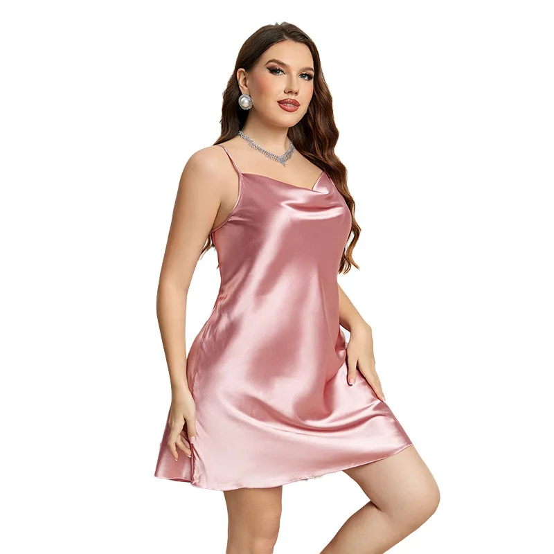 New Ice Silk Pajamas Sexy Loose Suspender Skirt Spring and Summer Large Size Pajamas Women's Home Clothes Silk Pajamas