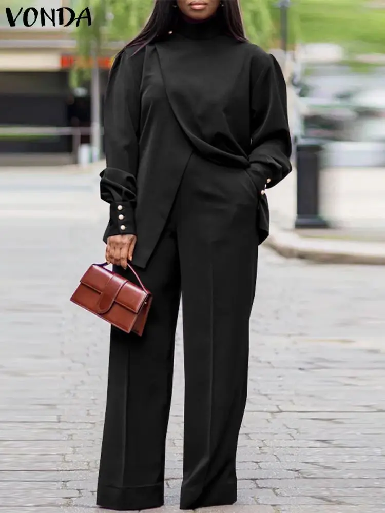 Элегантные женские костюмы размера плюс VONDA Осенние однотонные с высоким воротом