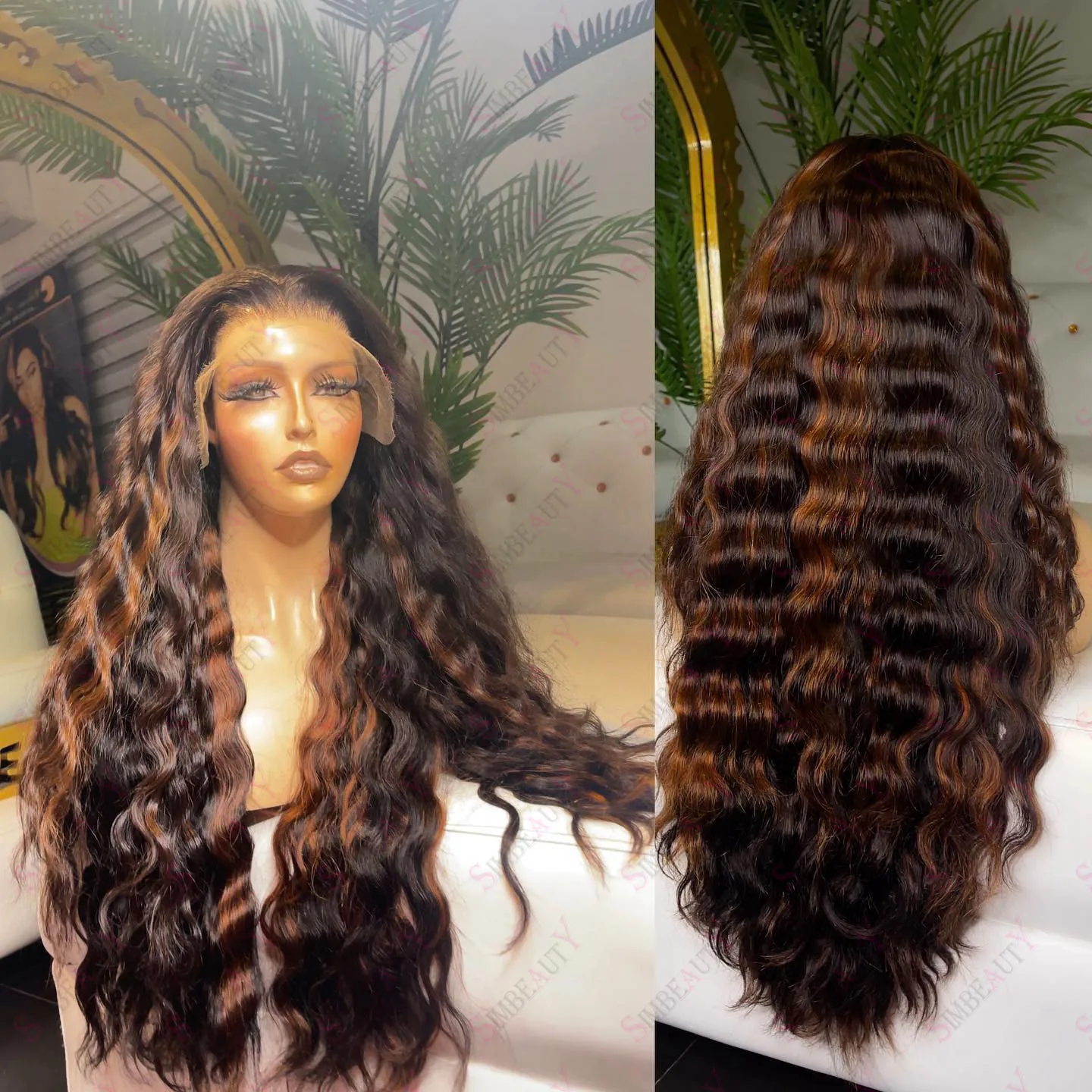 Deep Wave Brown Auburn Remy Human Hair 13x6 Lace Front 180 Density 360 Frontal Wigs for Black Women with Baby Hair