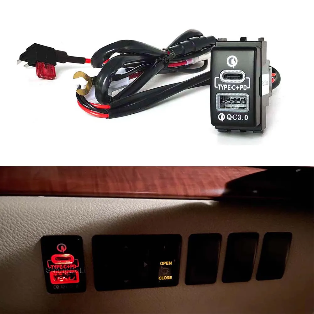 

Red Light Car Fast Charger Quick Charge USB PD Socket Adapter For Nissan Patrol Y62 X-TRAIL SUNNY SYLPHY Teana