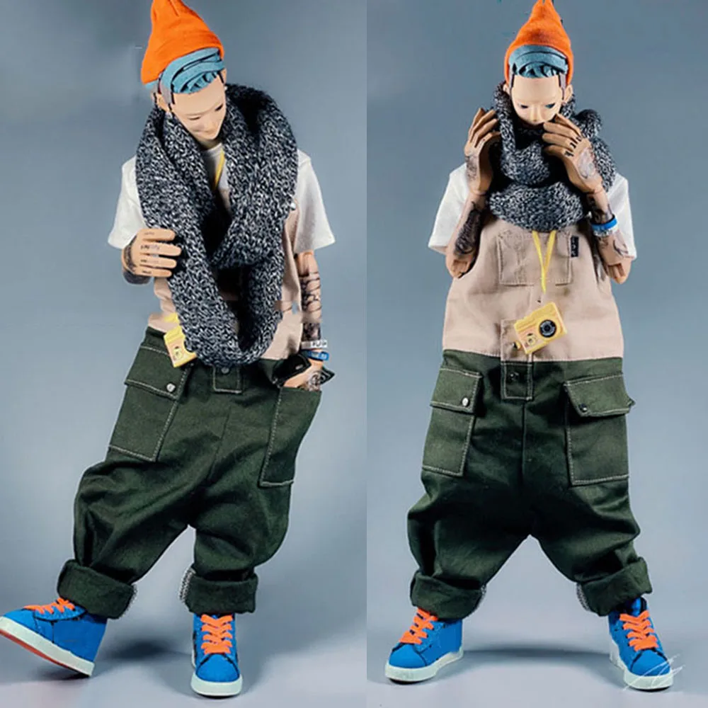1/6 Men Soldier Bib Overalls Jumpsuits Hip Hop Street Style Loose Pockets Suspenders Oversize Shirt For 12'' Action Figure Model
