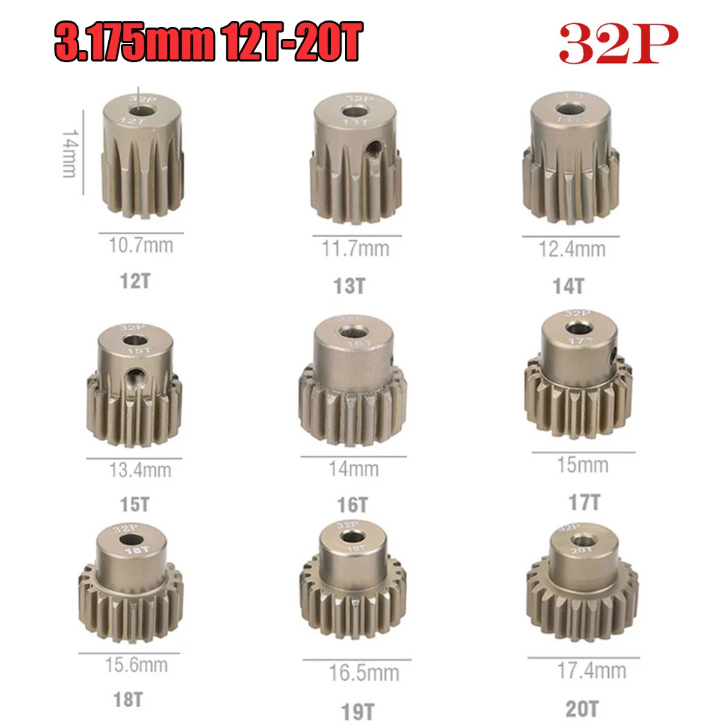 

2PCS Motor Gear 32P 3.175mm Pinion 12t To 20t for 1/18 1/16 1/12 1/10 1/8 RC Buggy Monster Truck Drift Car Off-road Crawler