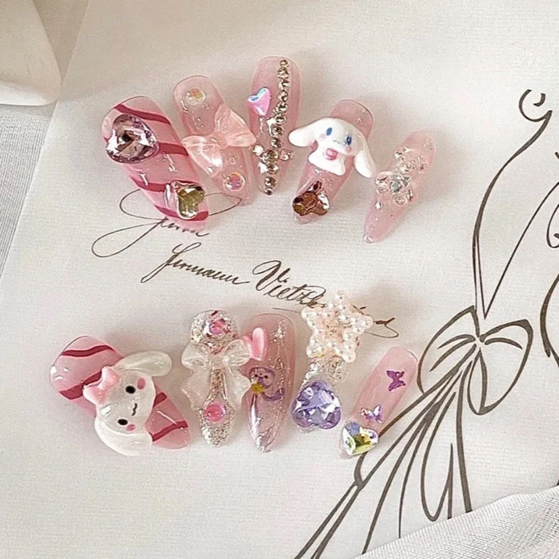 

Kawaii Accessories Sanrios My Melody Cinnamoroll Cartoon Dolls Handmade Three-Dimensional Nail Patch for Girls Toy Birthday Gift