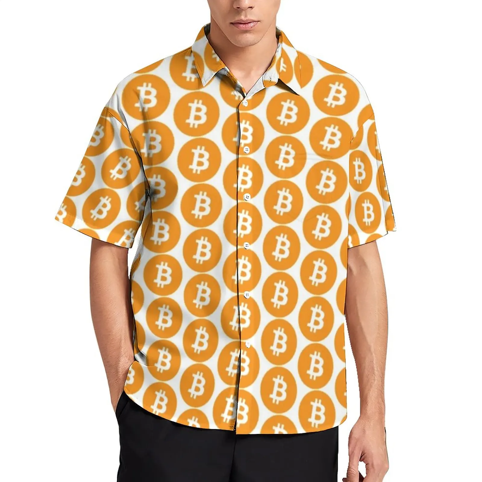 

Dollar Bitcoin Print Loose Shirt Vacation Crypto Currency Casual Shirts Hawaiian Design Short Sleeve Stylish Oversized Blouses