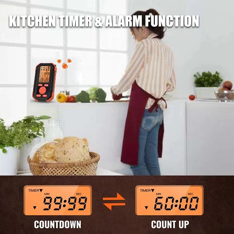 Беспроводной термометр для духовки цифровой кухонный градусник с двумя щупами в