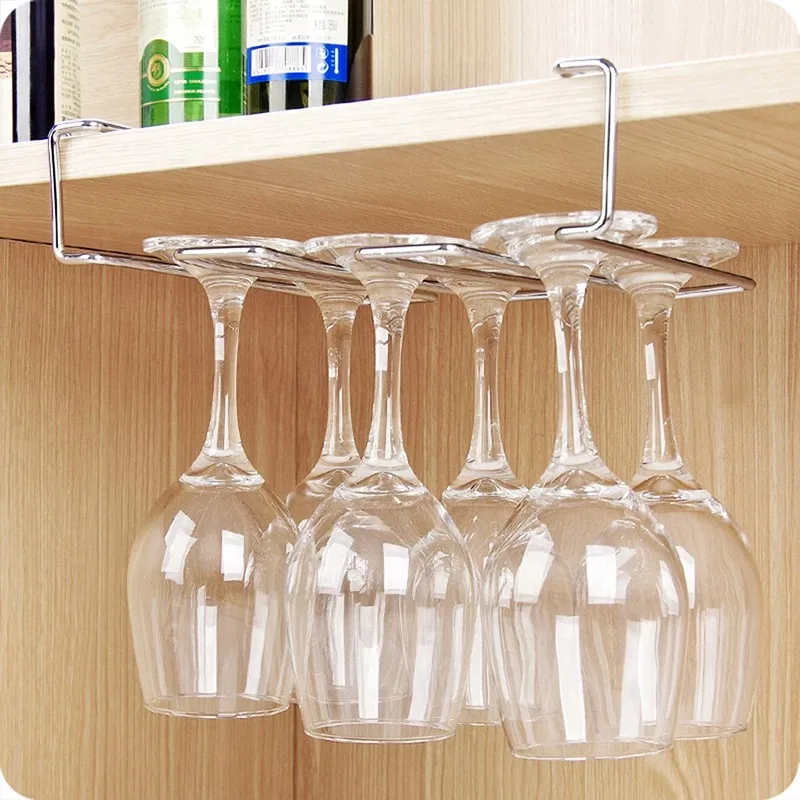 

Hanging Wine Glass Cup Holder Metal Stemware Rack No Drilling Wine Glasses Organizer for Bar Cabinet
