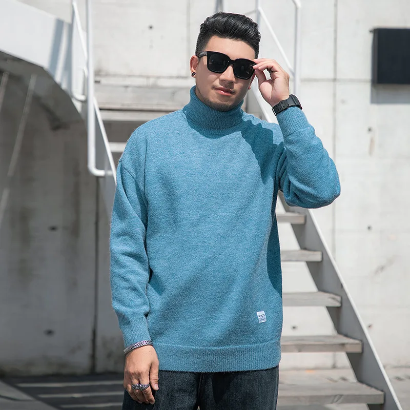 

winter plus size men's turtleneck sweater 8XL140KG 7XL 6XL 5XL simple loose plus size knitted bottom solid color sweater