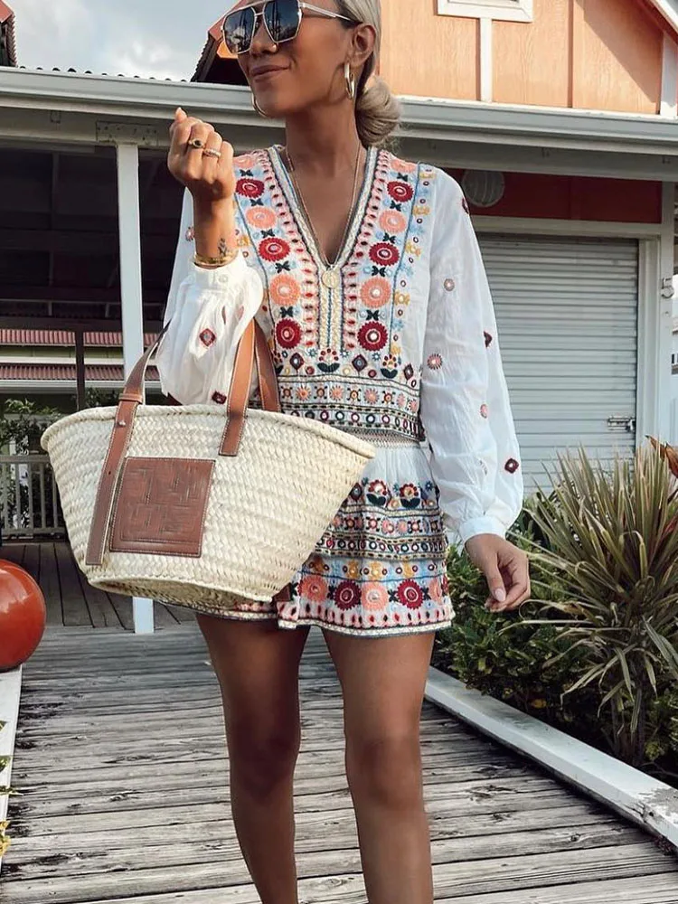 

Женская винтажная блузка с длинным рукавом и вышивкой, 5107242