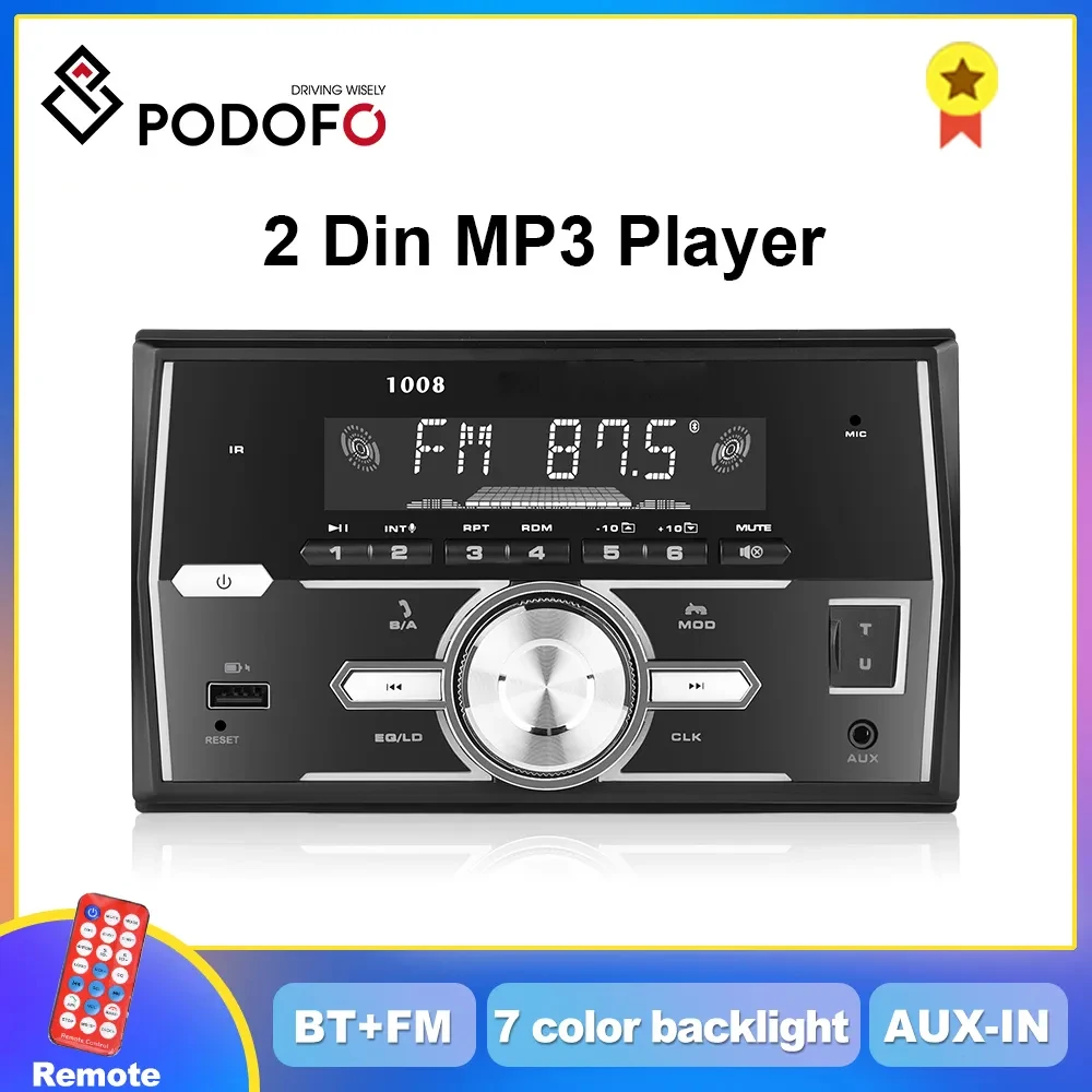 

Podofo 2din MP3 Player With Button Knob 2 DIN Universally Car Radio Stereo Receiver FM Handfree Head Unit For Nissan Honda KIA