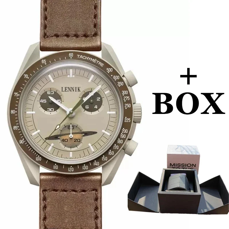 

With BOX Moons Watch Luxury Quarz Watch for Men Nylon Mercury Watches swatch James Master Mission Saturn Planetary Wristwatches