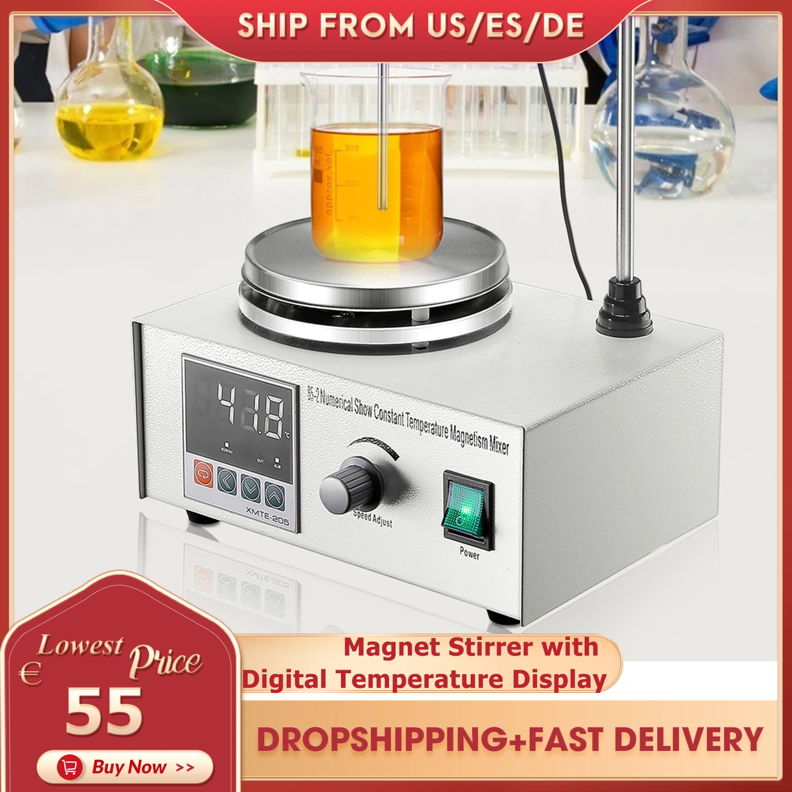 Magnet Stirrer Digital Temperature Display Speed Adjusting Hot Plate Home Lab Homebrew Kitchen Stirrer 200W 1000ML